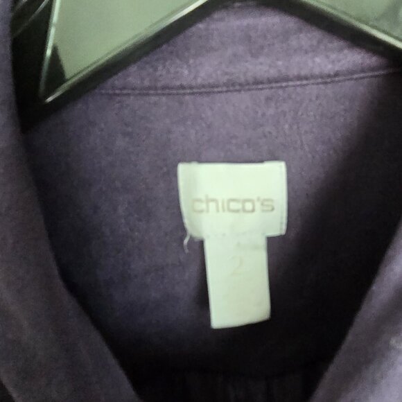 Chicos Top Womens 2 US Large Purple Faux‎ Suede Button Up Long Sleeve Ladies - Picture 6 of 8